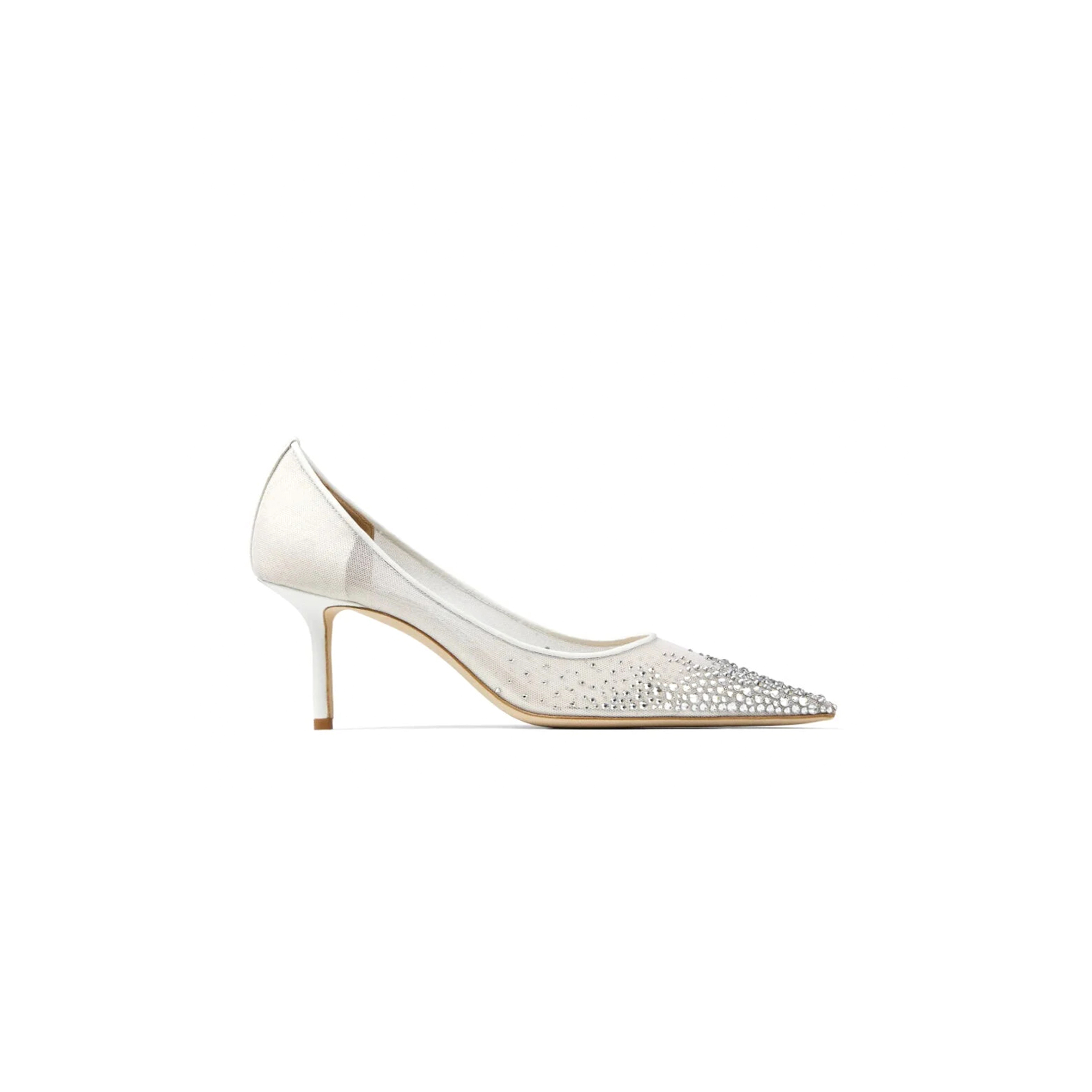 JIMMY CHOO LOVE 65 WHITE MESH PUMPS WITH DÉGRADÉ CRYSTALS LOVE65NYT